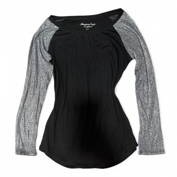 American Eagle Outfitters Tops - American Eagle Outfitters Black Top with Silver Glitter Sleeves
